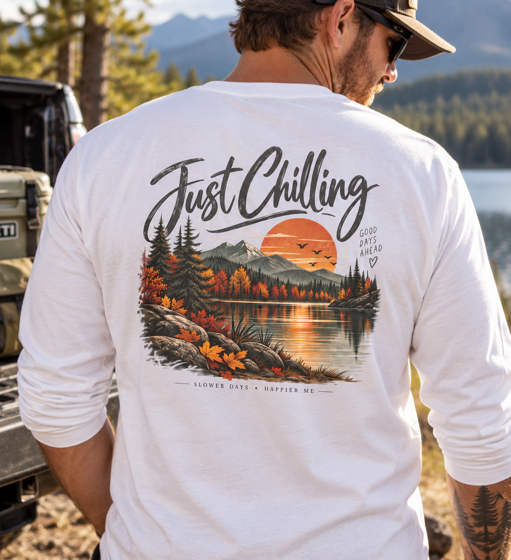 Just Chilling Sweatshirt — Cozy Lake Sunset Crewneck