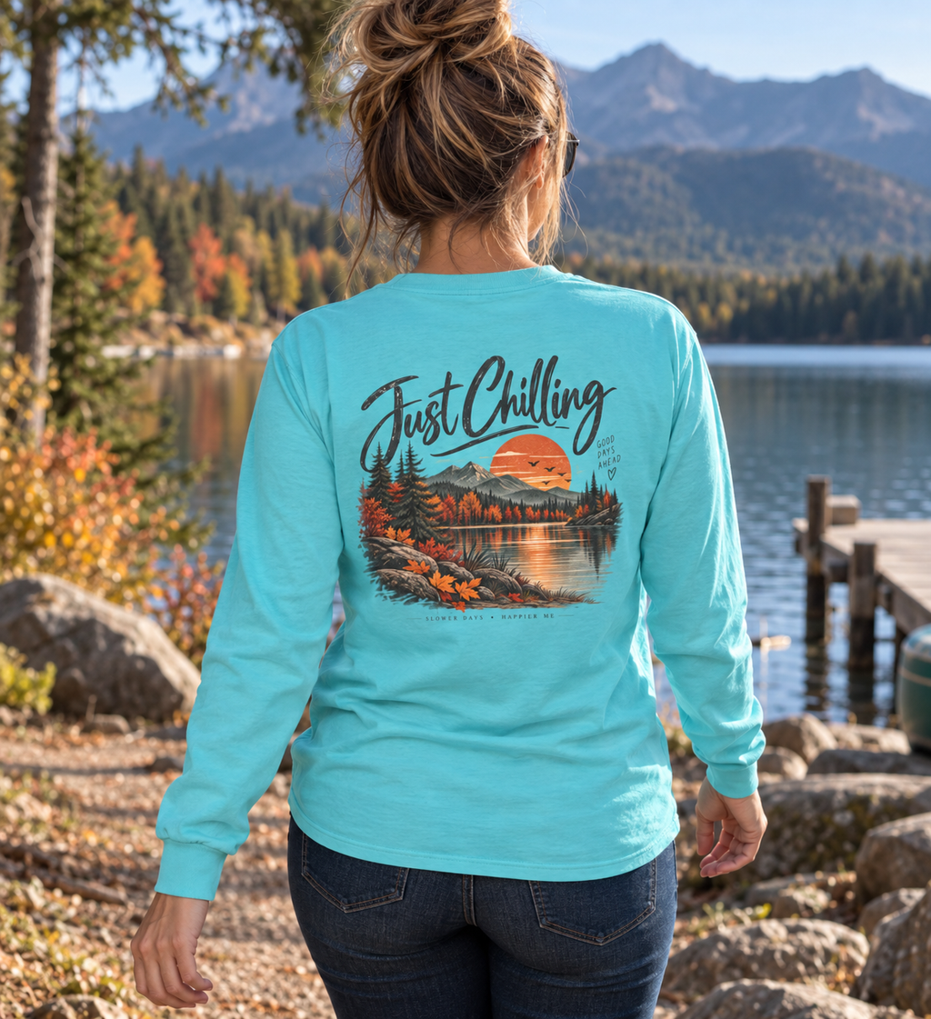 Just Chilling Sweatshirt — Cozy Lake Sunset Crewneck