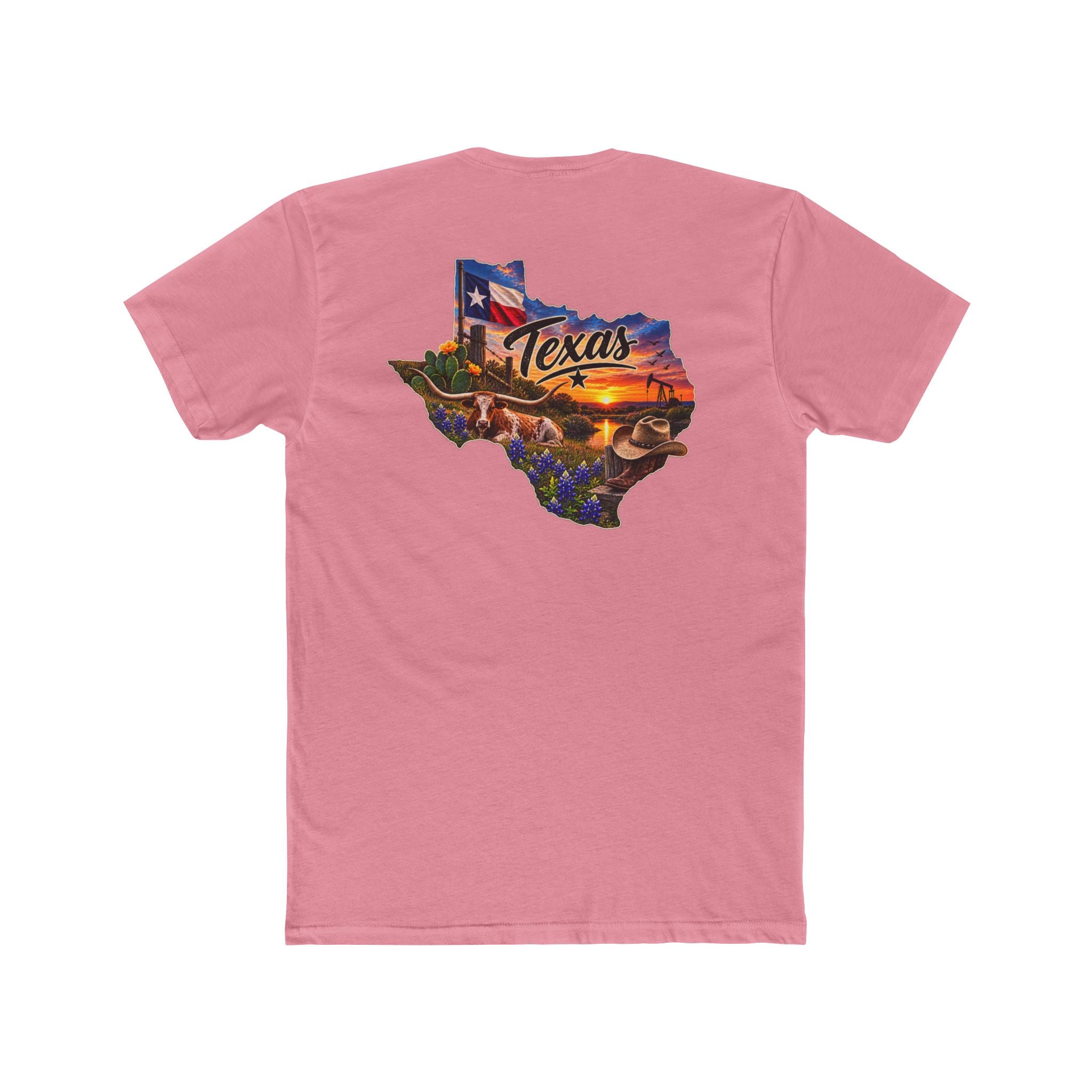 Texas State Map T-Shirt — Scenic Sunset & Flag Graphic