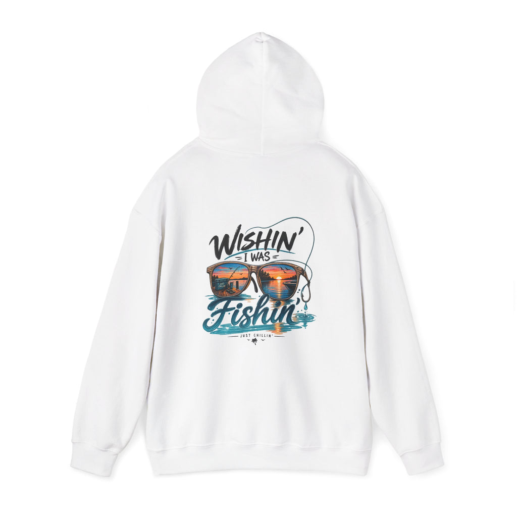 Fishing Hoodie - "Wishin' I Was Fishin'" Graphic Hooded Sweatshirt