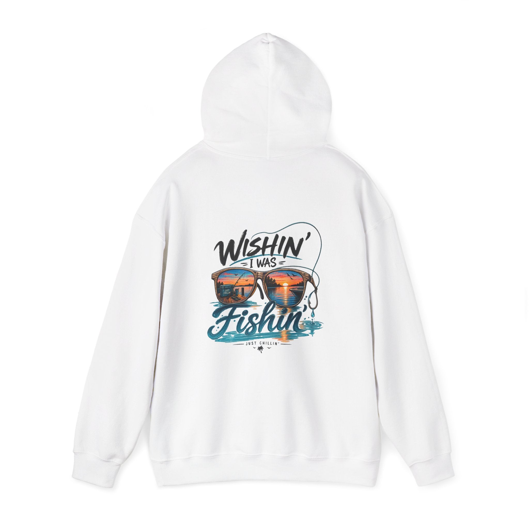 Fishing Hoodie - "Wishin' I Was Fishin'" Graphic Hooded Sweatshirt