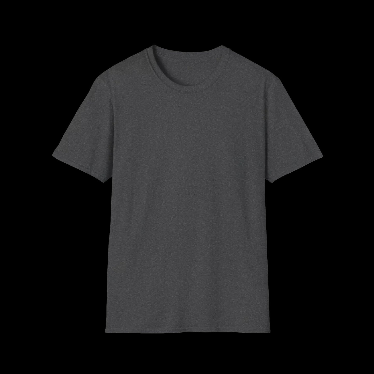 A plain gray t-shirt against a black background.
