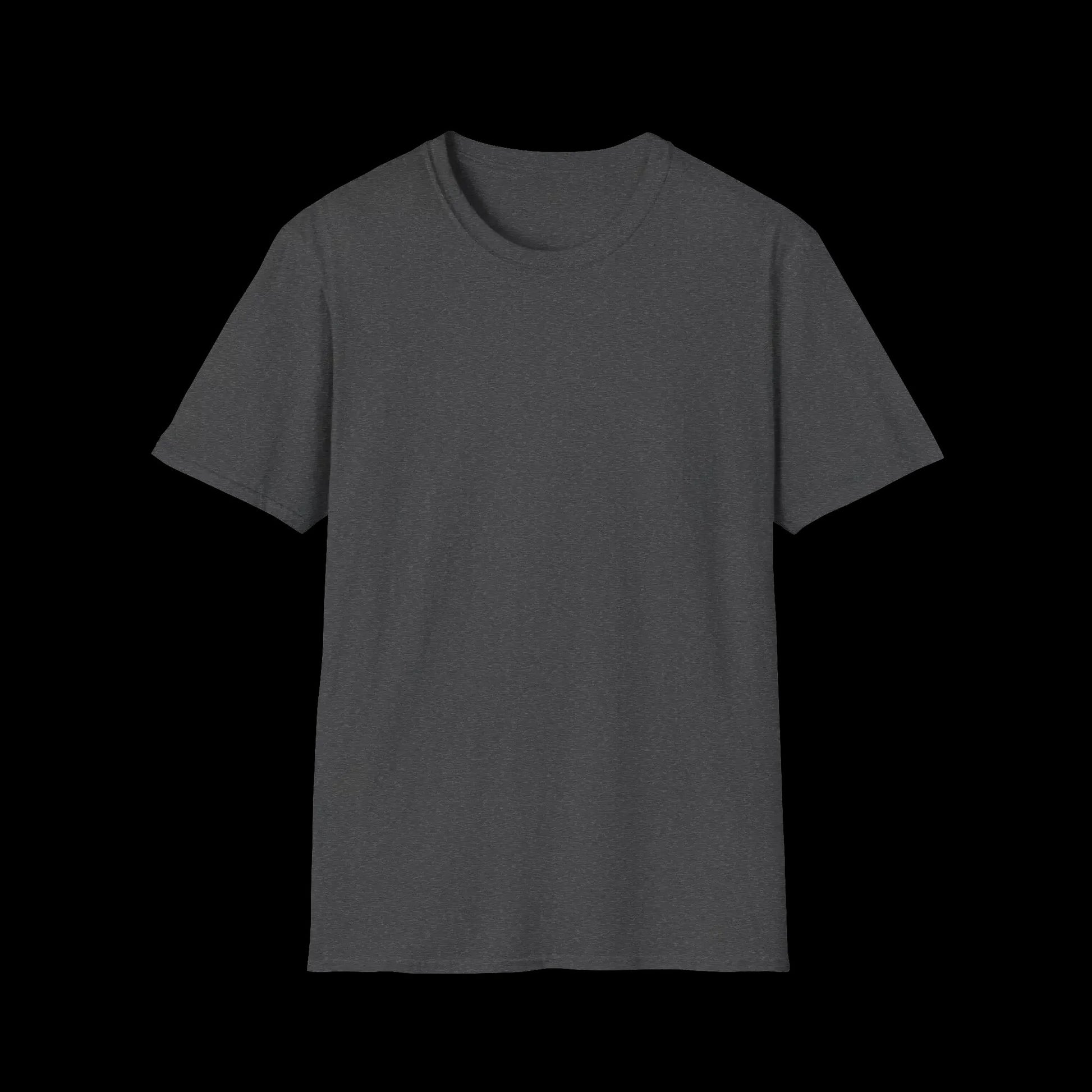 A plain gray t-shirt against a black background.
