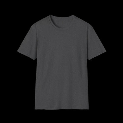 A plain gray t-shirt against a black background.