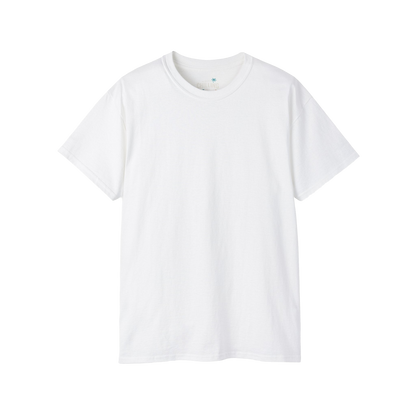 A plain white t-shirt against a black background.