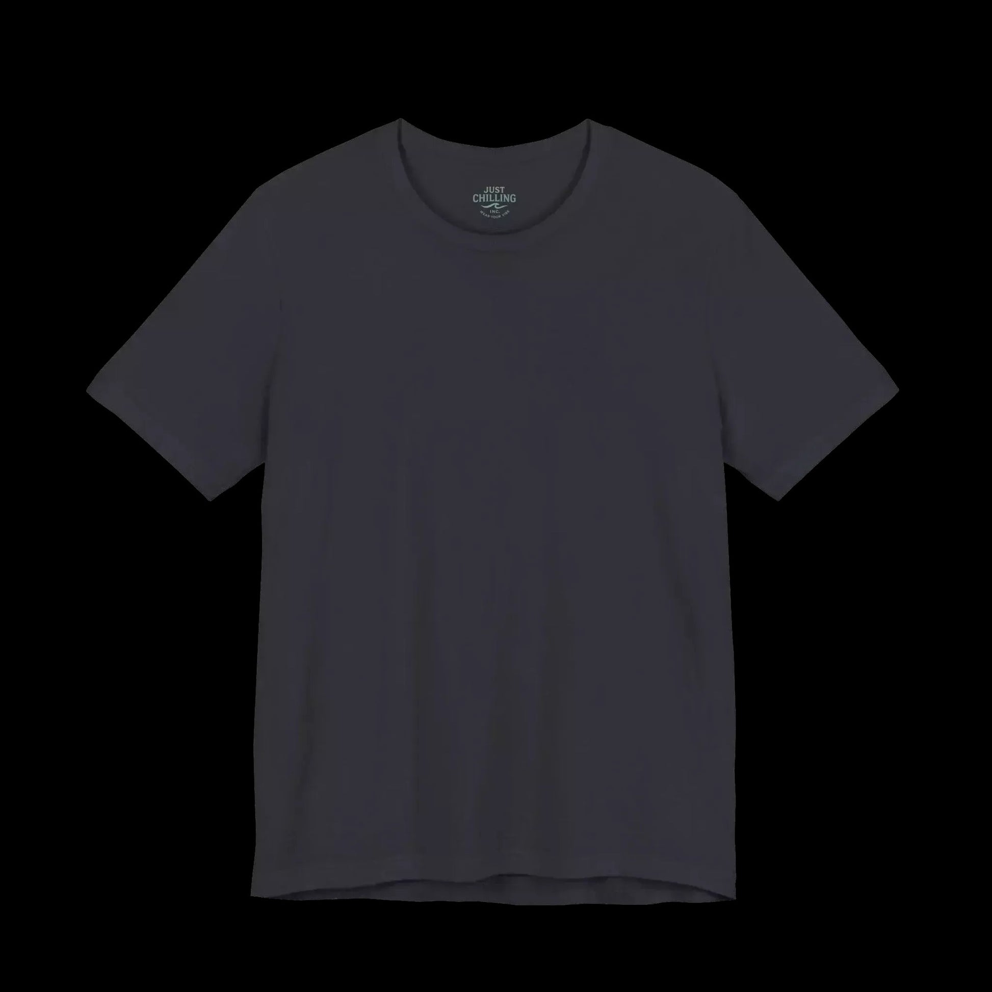 A plain gray t-shirt against a black background.