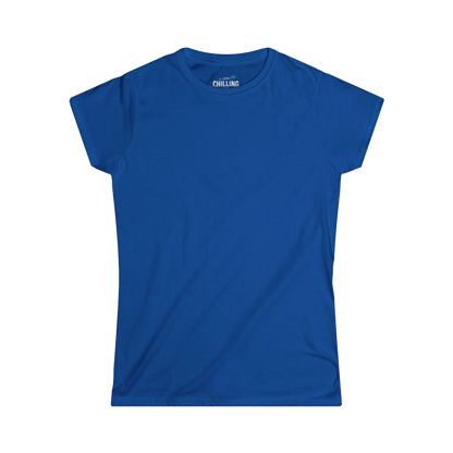 A plain, solid blue t-shirt is shown against a black background.