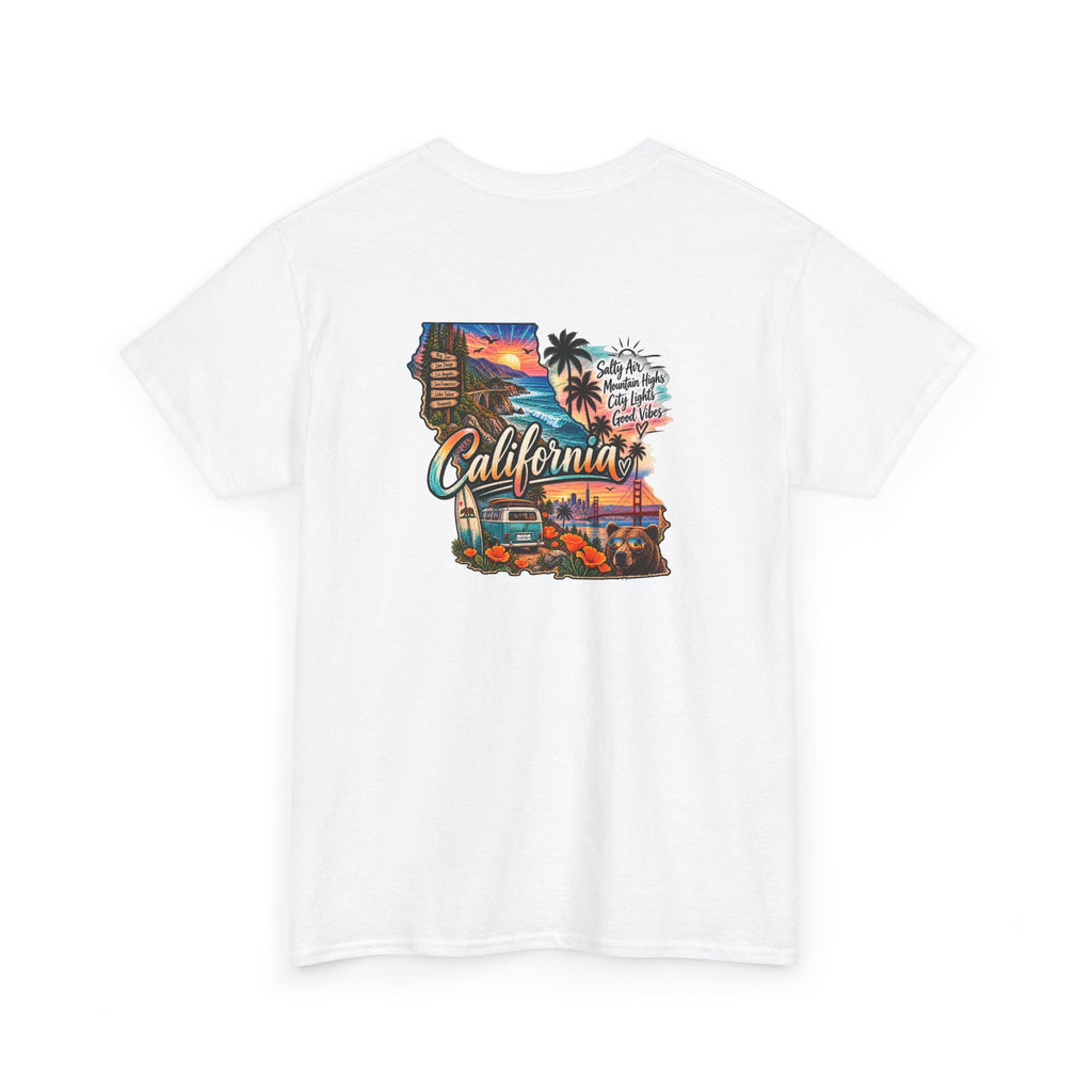 California Retro Coastal Tee — Vintage Sunset Palm Beach Graphic T-Shirt