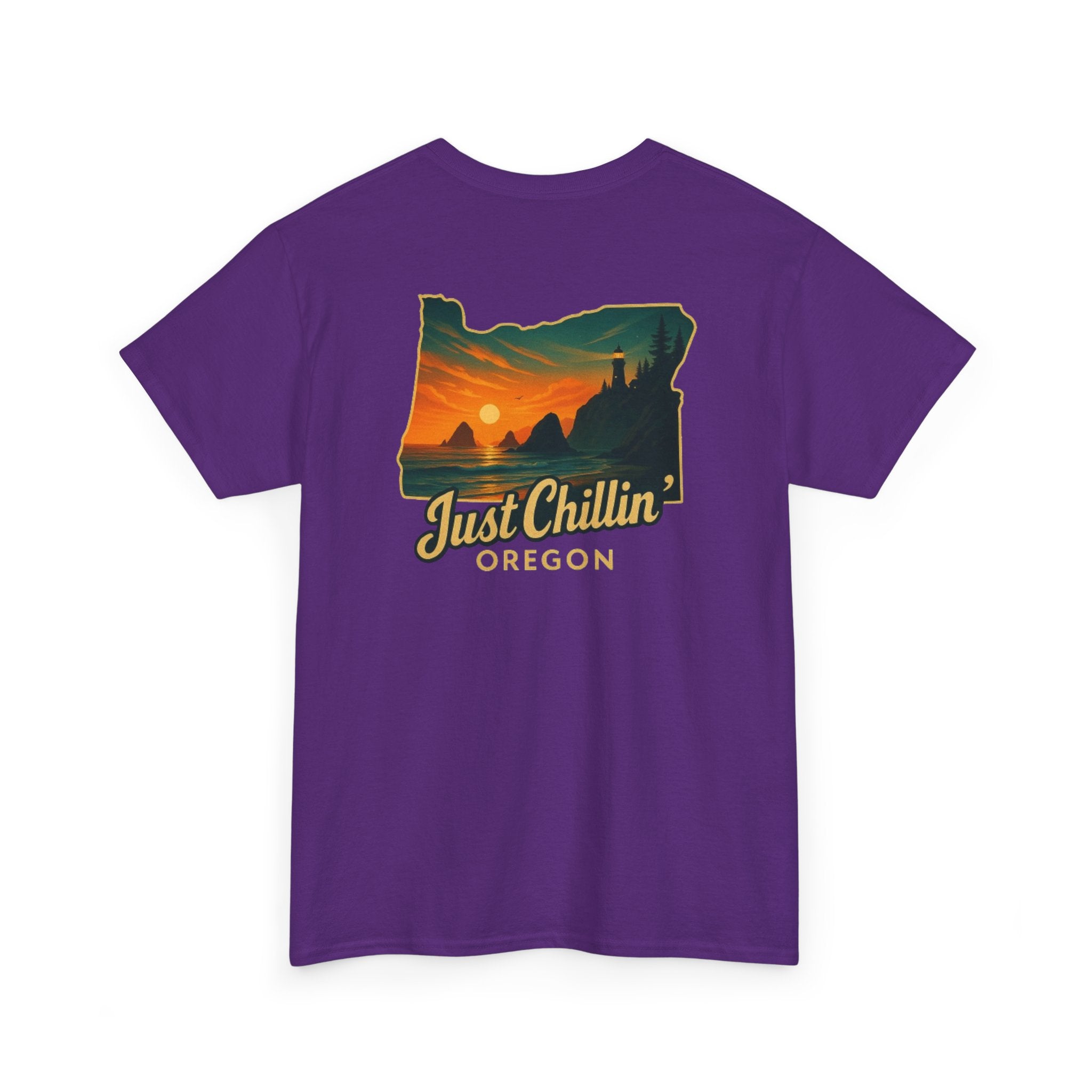Just Chillin Oregon T-Shirt — Vintage Sunset State Silhouette Tee