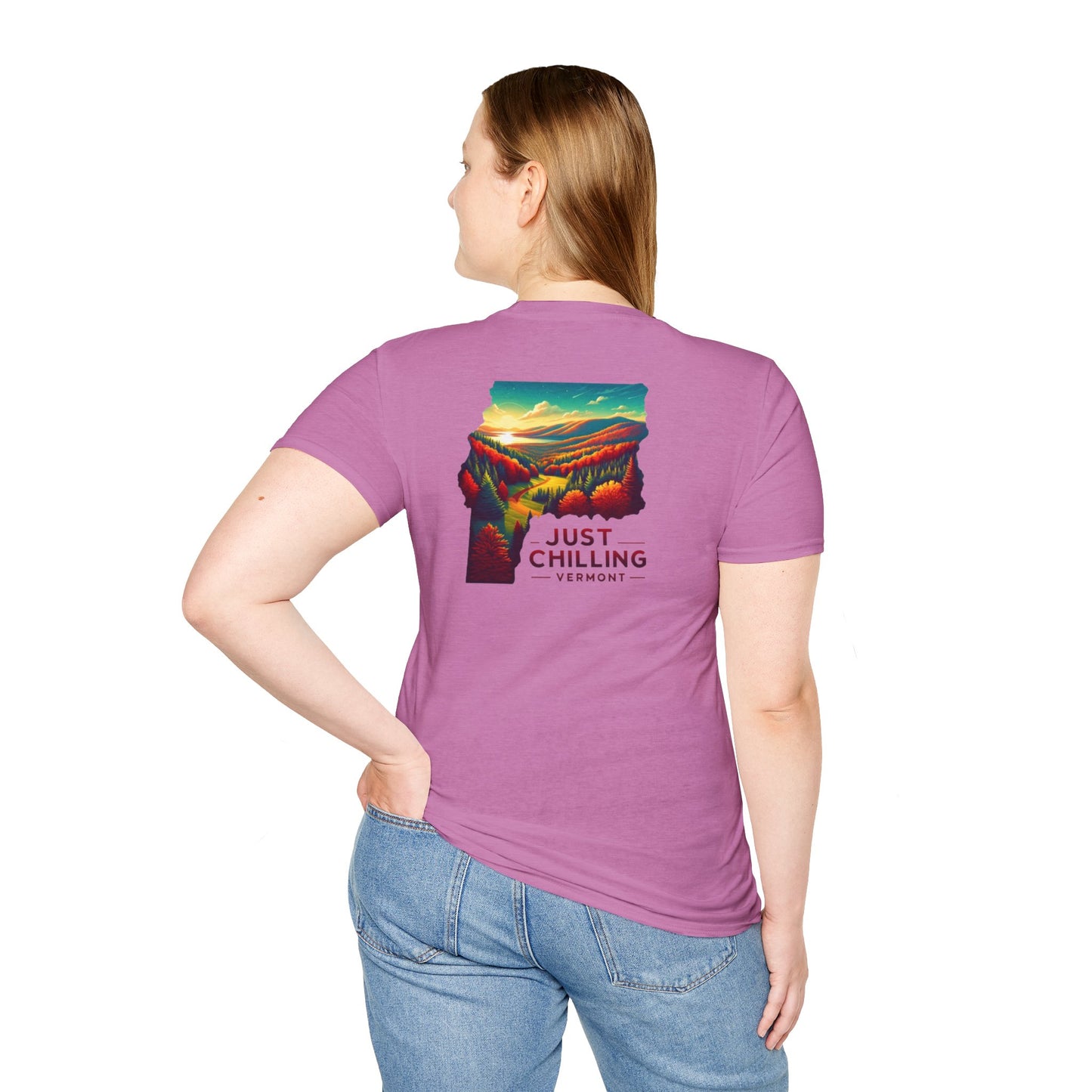Just Chilling Unisex Softstyle T-Shirt, Casual Tee, Summer Wear, Vermont Graphic Tee, Relaxed Fit Shirt, Outdoor Adventure Top