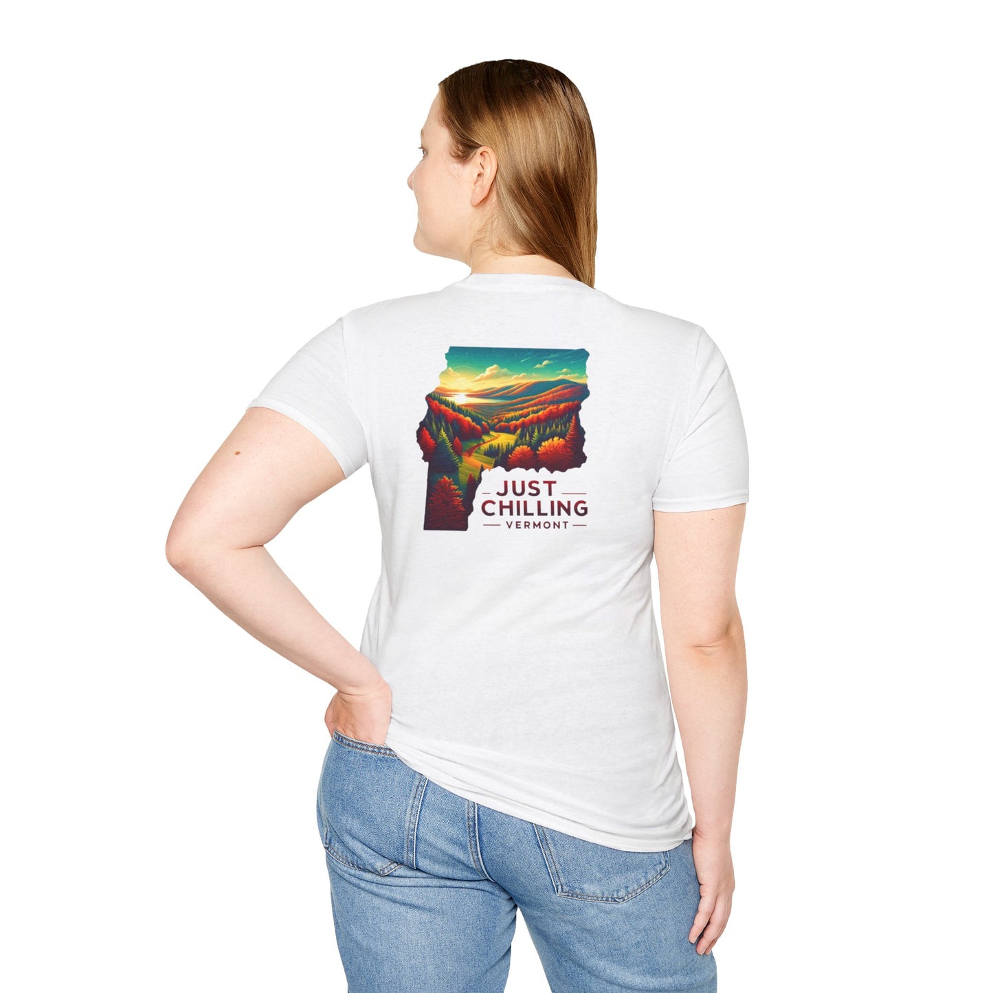 Just Chilling Unisex Softstyle T-Shirt, Casual Tee, Summer Wear, Vermont Graphic Tee, Relaxed Fit Shirt, Outdoor Adventure Top