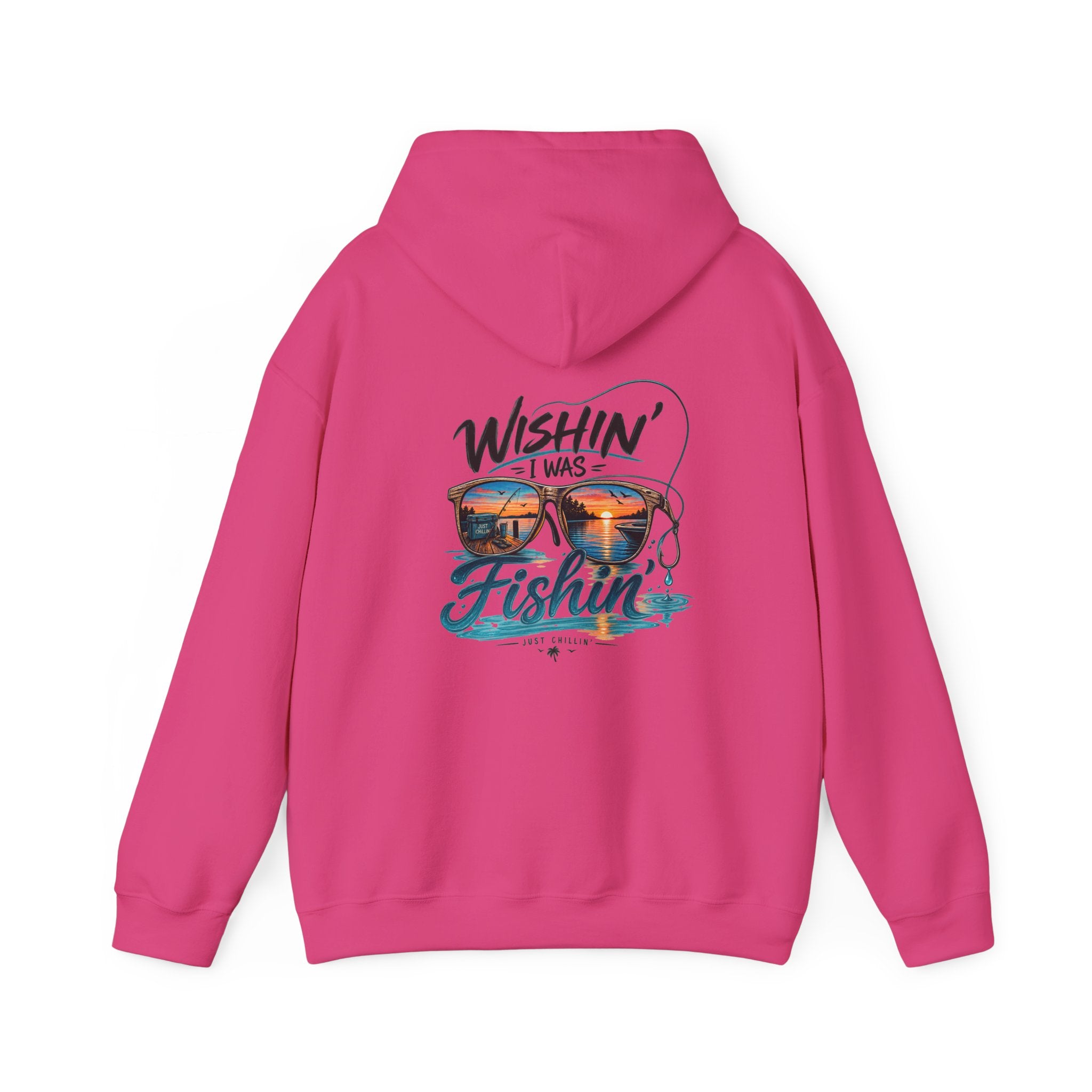 Fishing Hoodie - "Wishin' I Was Fishin'" Graphic Hooded Sweatshirt