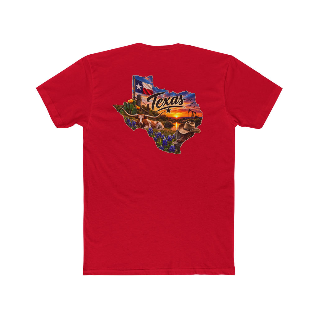 Texas State Map T-Shirt — Scenic Sunset & Flag Graphic