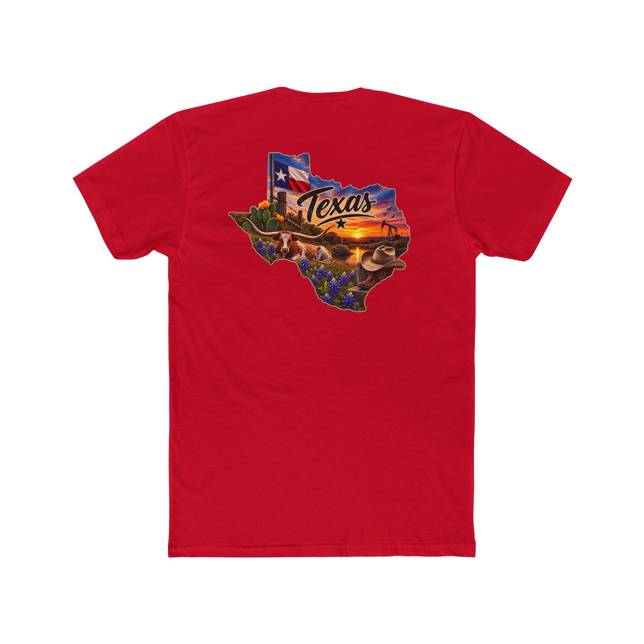 Texas State Map T-Shirt — Scenic Sunset & Flag Graphic