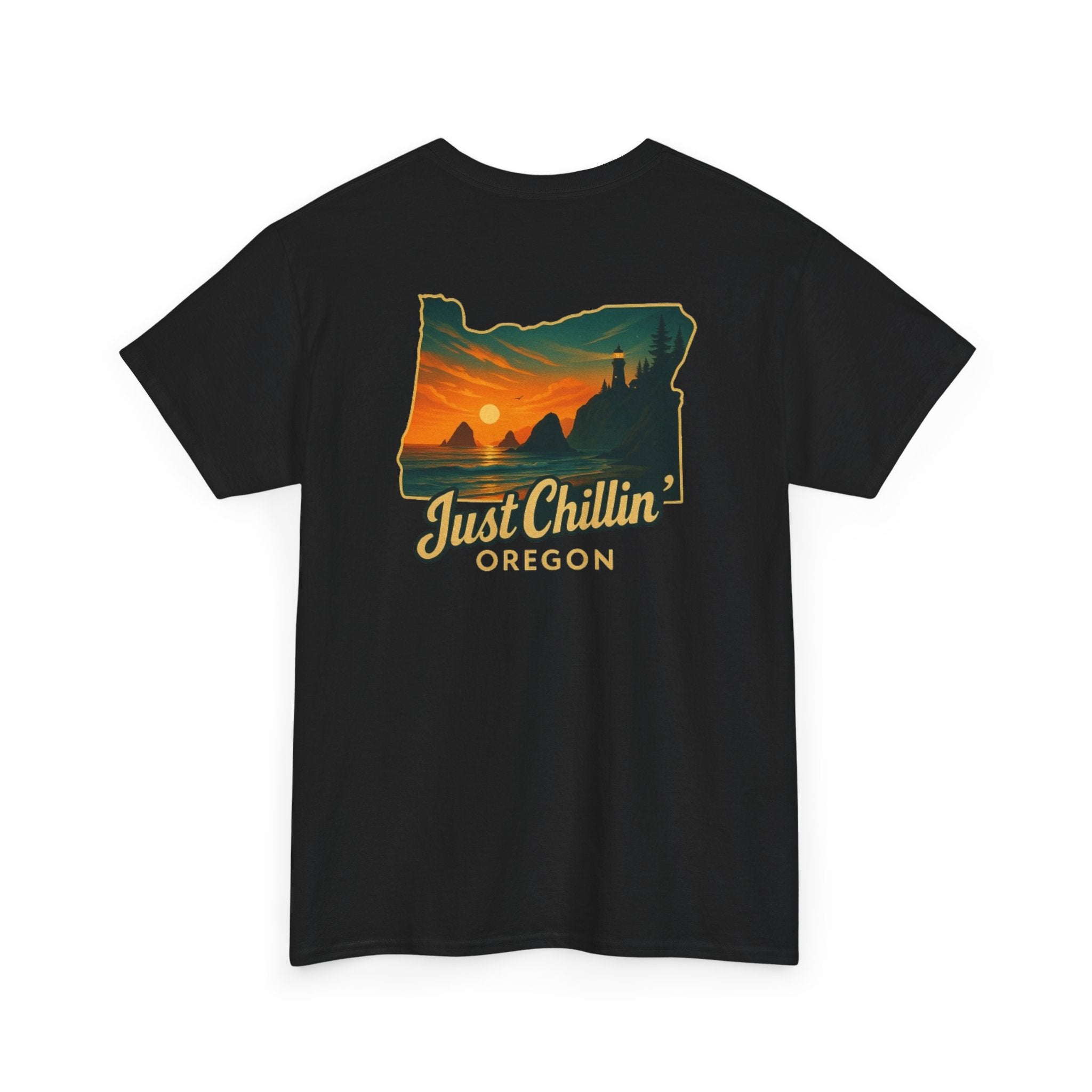 Just Chillin Oregon T-Shirt — Vintage Sunset State Silhouette Tee