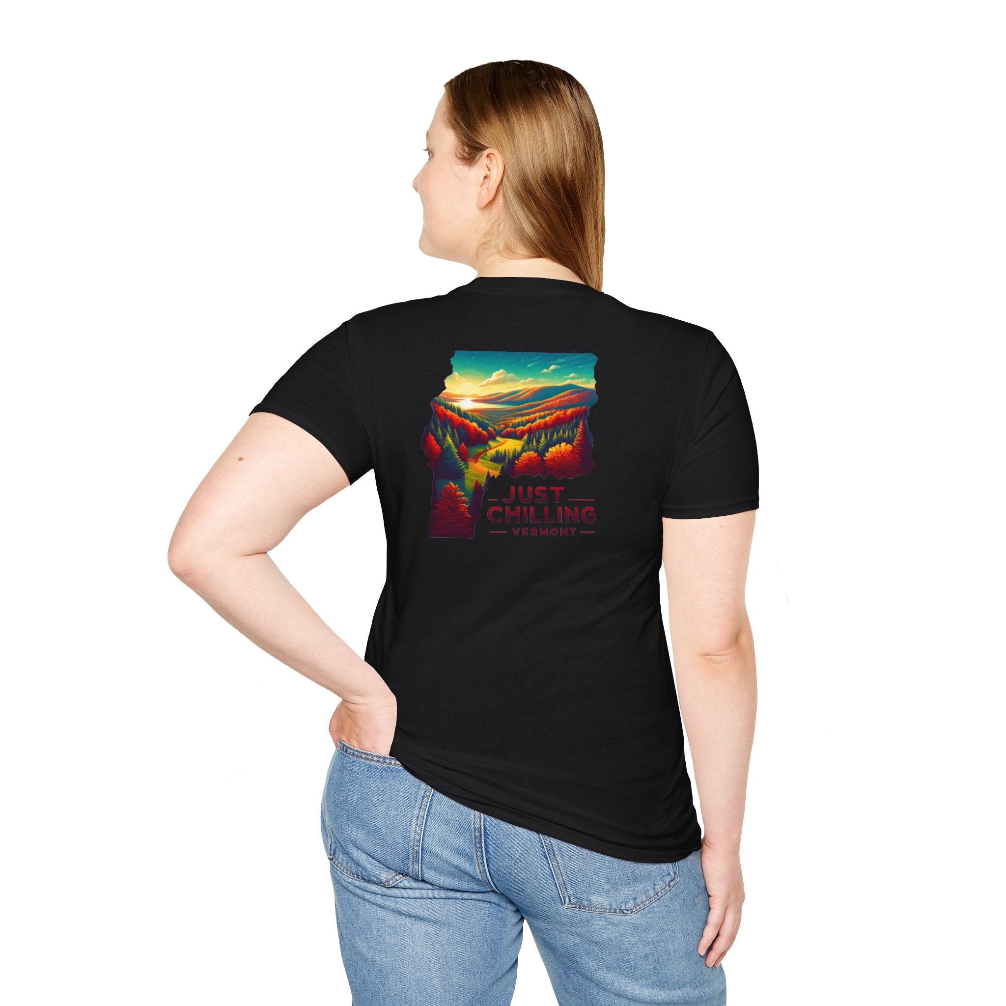 Just Chilling Unisex Softstyle T-Shirt, Casual Tee, Summer Wear, Vermont Graphic Tee, Relaxed Fit Shirt, Outdoor Adventure Top