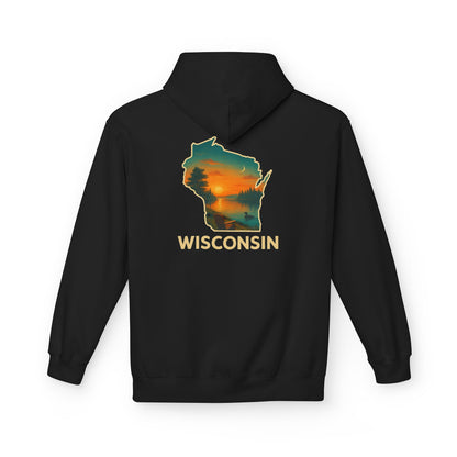 Wisconsin Scenic  Unisex Hoodie — State Silhouette Sunset Sweatshirt