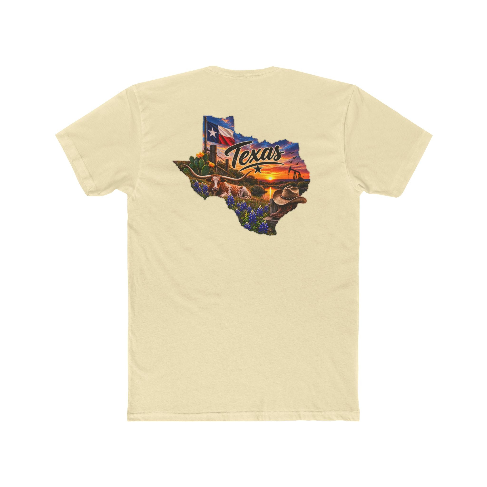 Texas State Map T-Shirt — Scenic Sunset & Flag Graphic