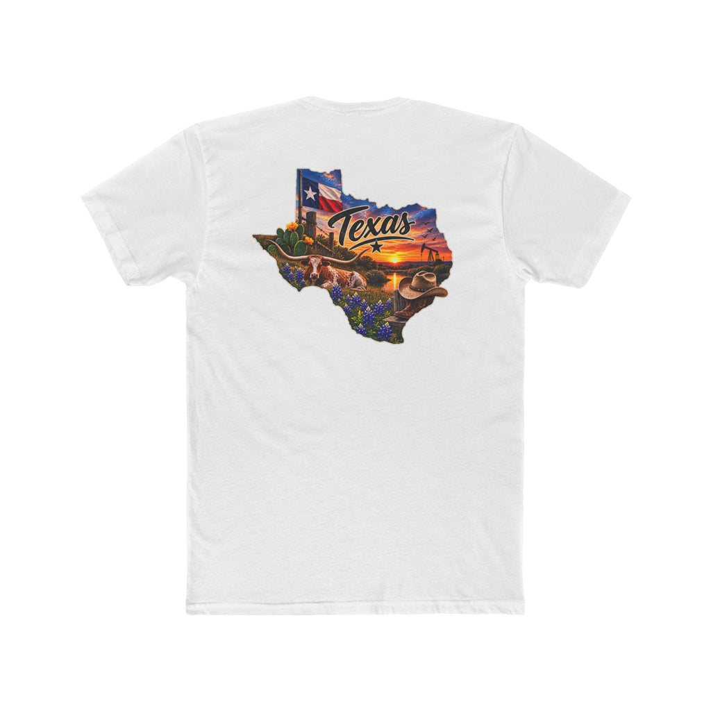 Texas State Map T-Shirt — Scenic Sunset & Flag Graphic