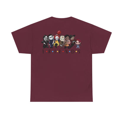 Creepy Friends Chibi Horror Tee – Funny Halloween Cartoon Villains T-Shirt, Unisex, Made in the USA