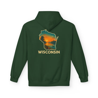 Wisconsin Scenic  Unisex Hoodie — State Silhouette Sunset Sweatshirt