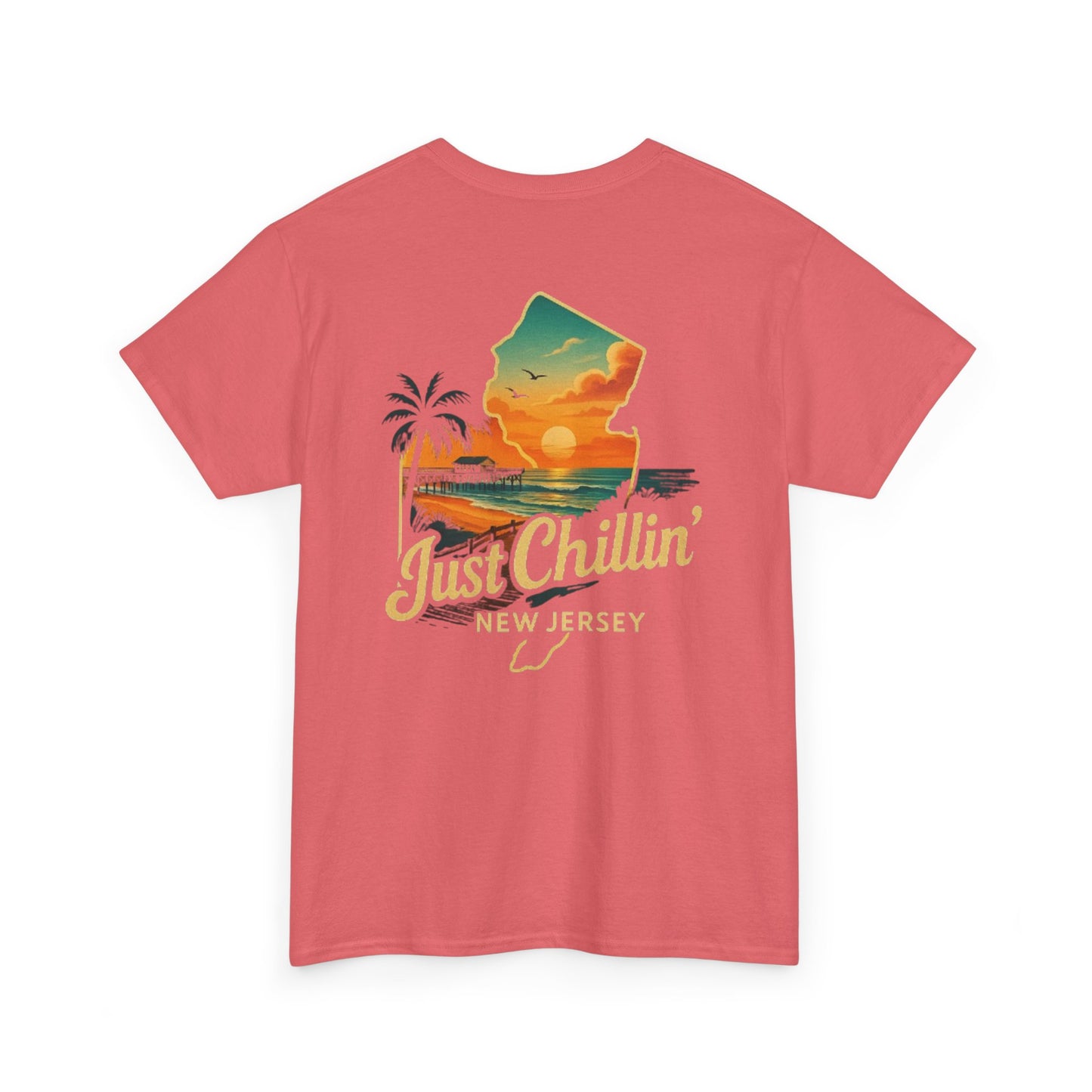 Unisex Heavy Cotton Tee - Just Chilling NJ Sunset Design, Casual Wear, Summer Vibes, Beach Outfit, Gift for Friends, Relaxation Tee