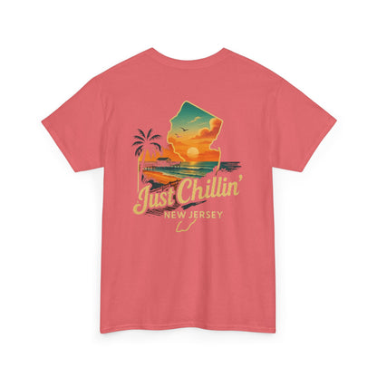 Unisex Heavy Cotton Tee - Just Chilling NJ Sunset Design, Casual Wear, Summer Vibes, Beach Outfit, Gift for Friends, Relaxation Tee