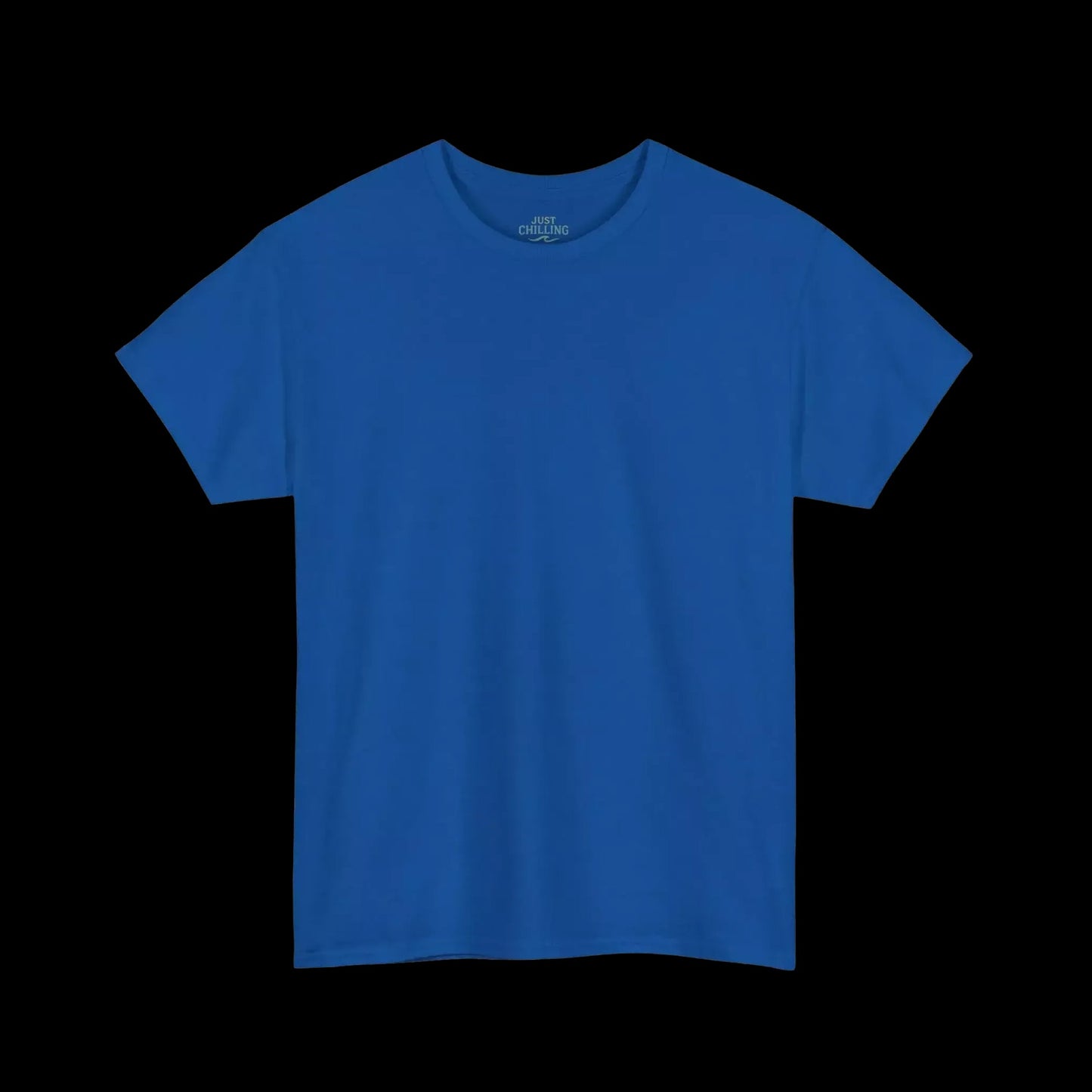 A plain, solid blue t-shirt against a black background.