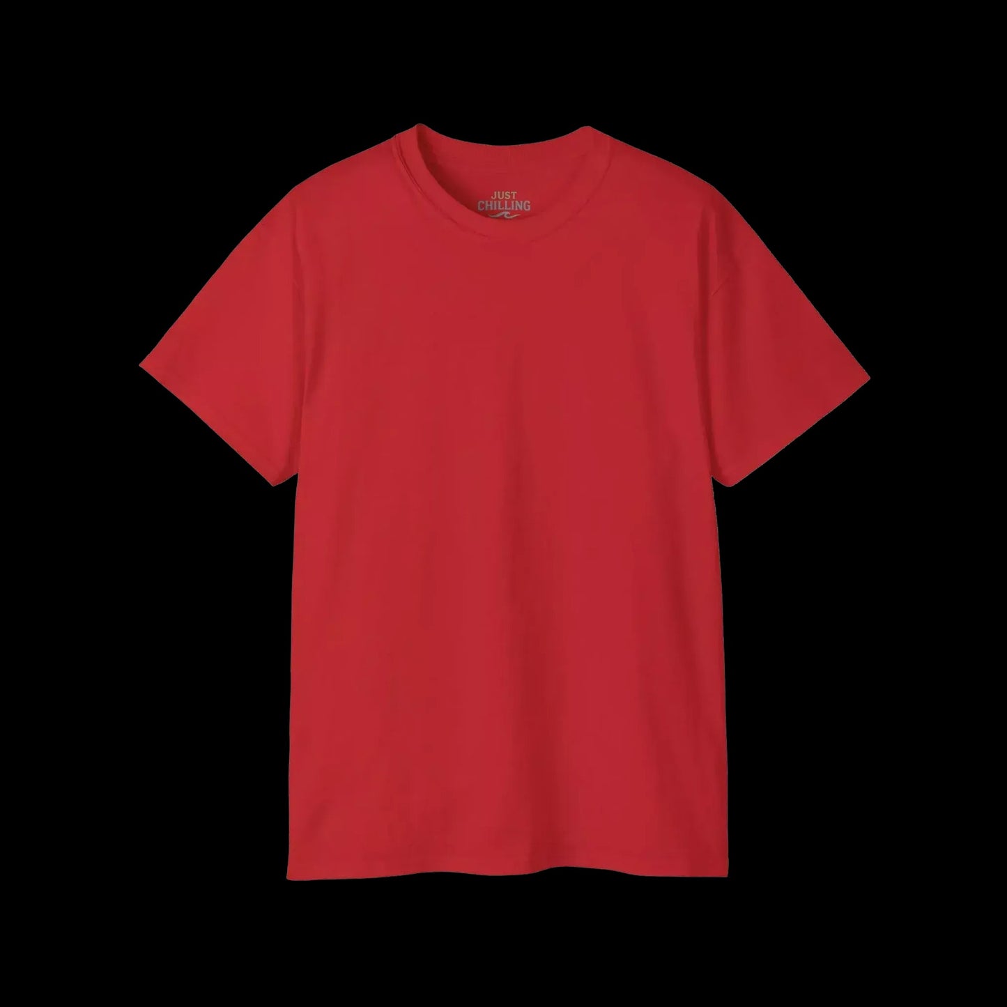 A red t-shirt against a black background.