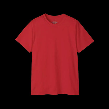A red t-shirt against a black background.