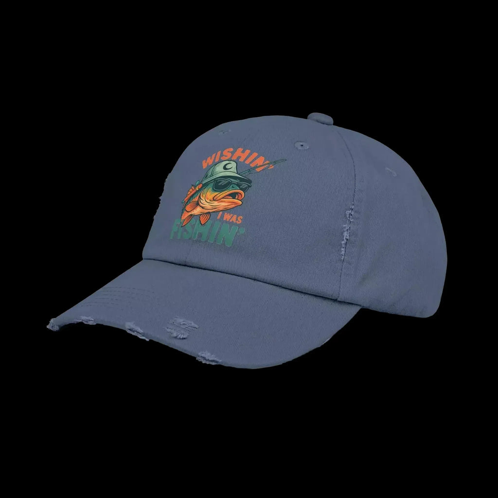 Distressed Cotton Twill Cap – Adjustable Fishing Hat with D-Ring Strap - Just Chilling Inc.