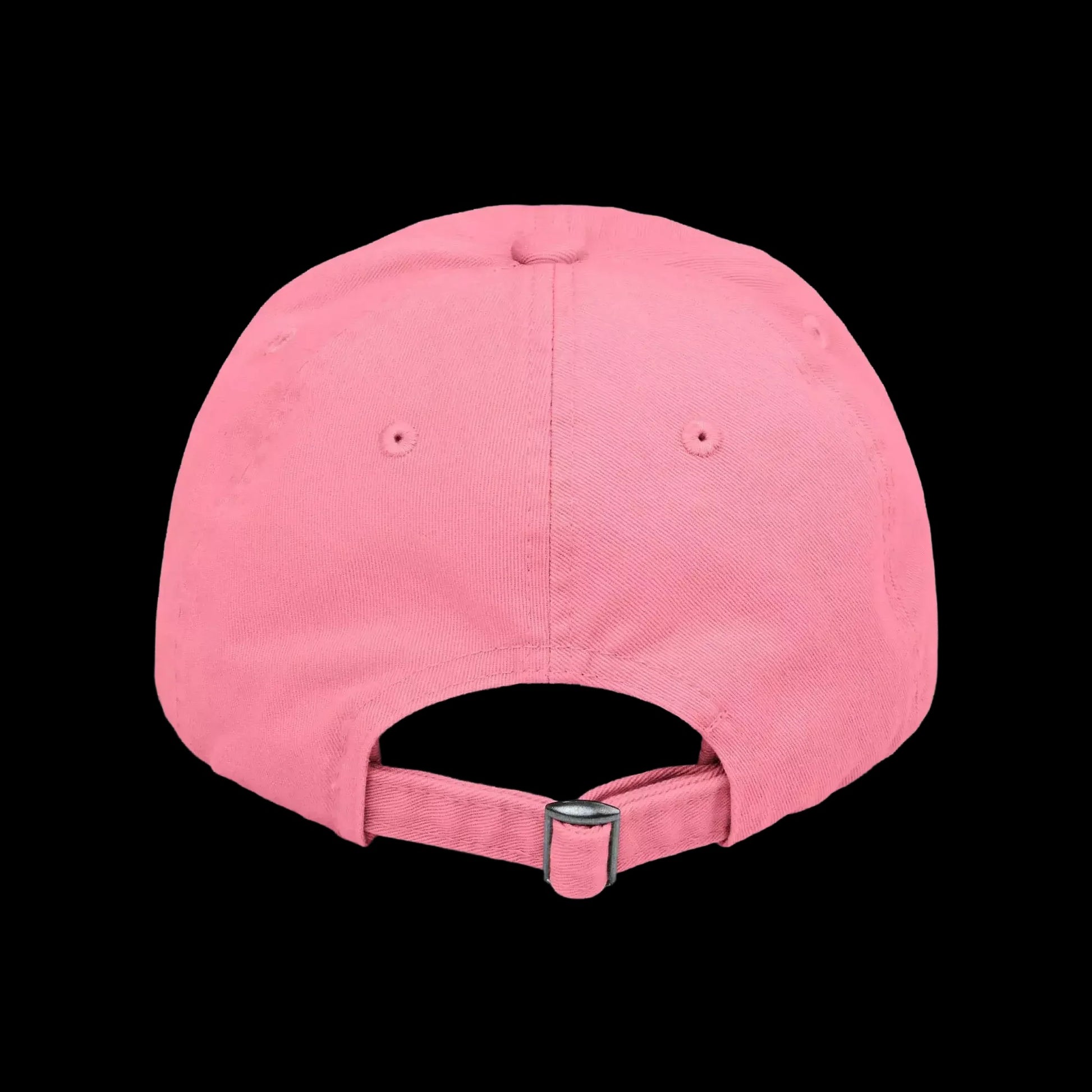 A pink baseball cap against a black background.