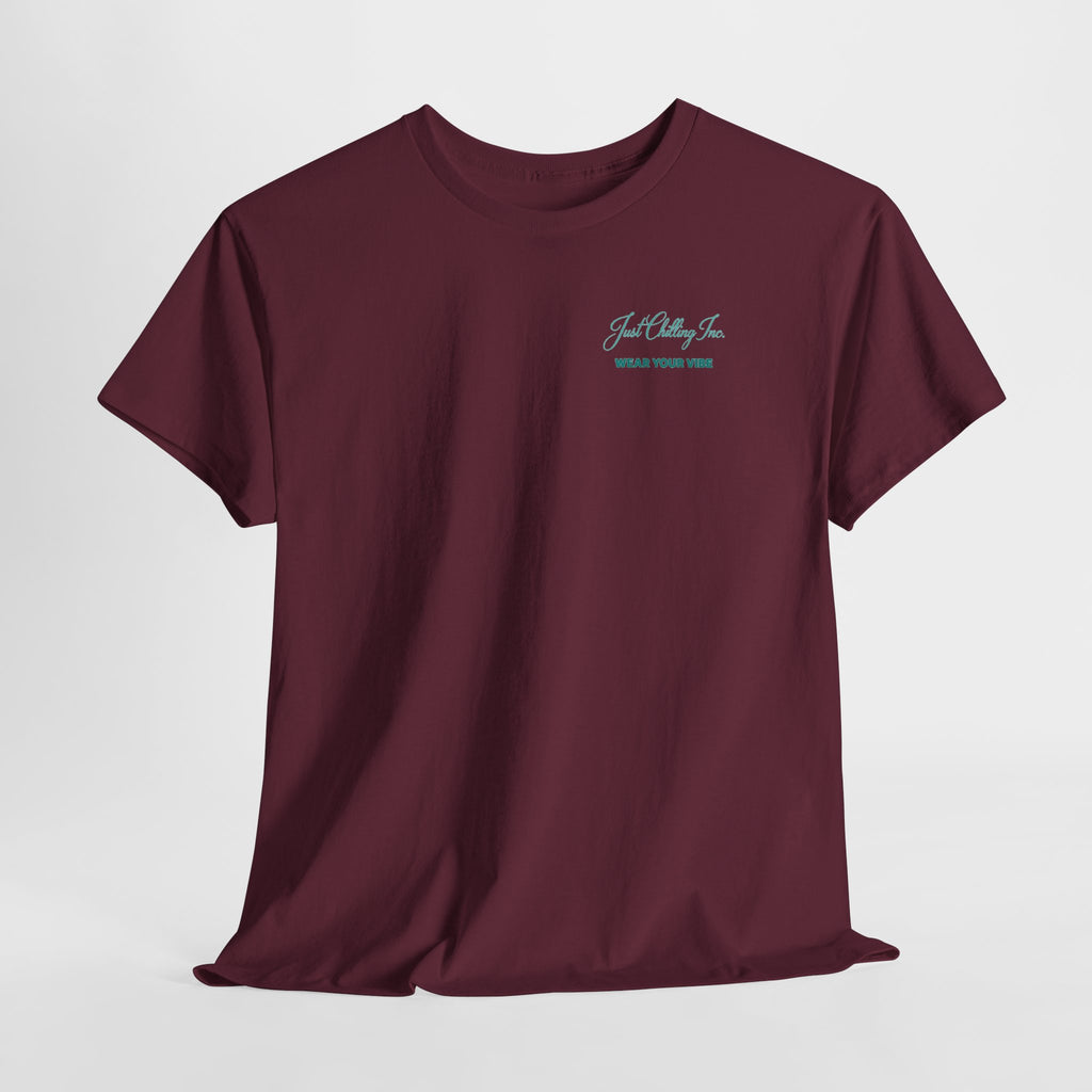 Just Chillin Sunset Palm Tee – Vintage Coastal Graphic T-Shirt