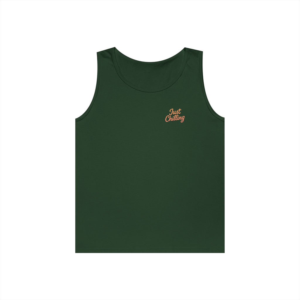 Tank Top — "Just a Friend. Who's a Girl. Not My Girlfriend." Retro Script Chest & Back Graphic