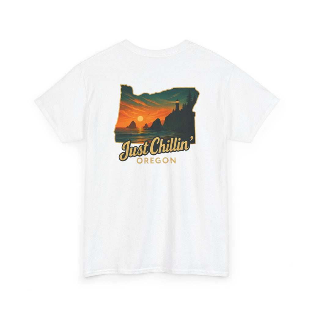 Just Chillin Oregon T-Shirt — Vintage Sunset State Silhouette Tee