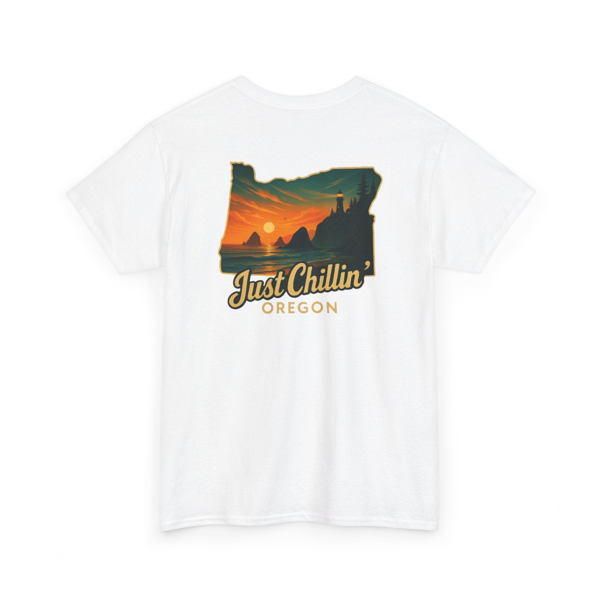 Just Chillin Oregon T-Shirt — Vintage Sunset State Silhouette Tee