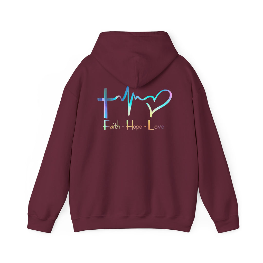 Faith Hope Love Hoodie – Christian Cross Heartbeat Pullover