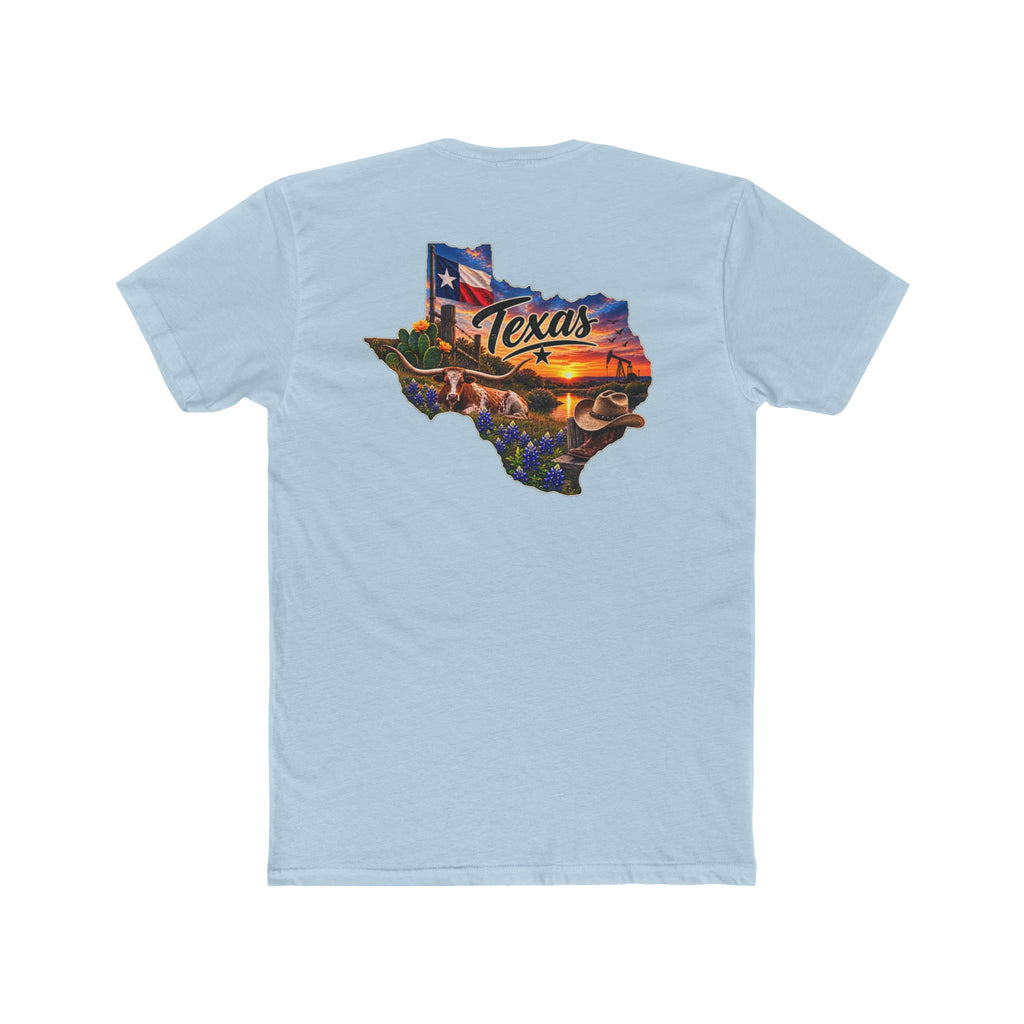Texas State Map T-Shirt — Scenic Sunset & Flag Graphic