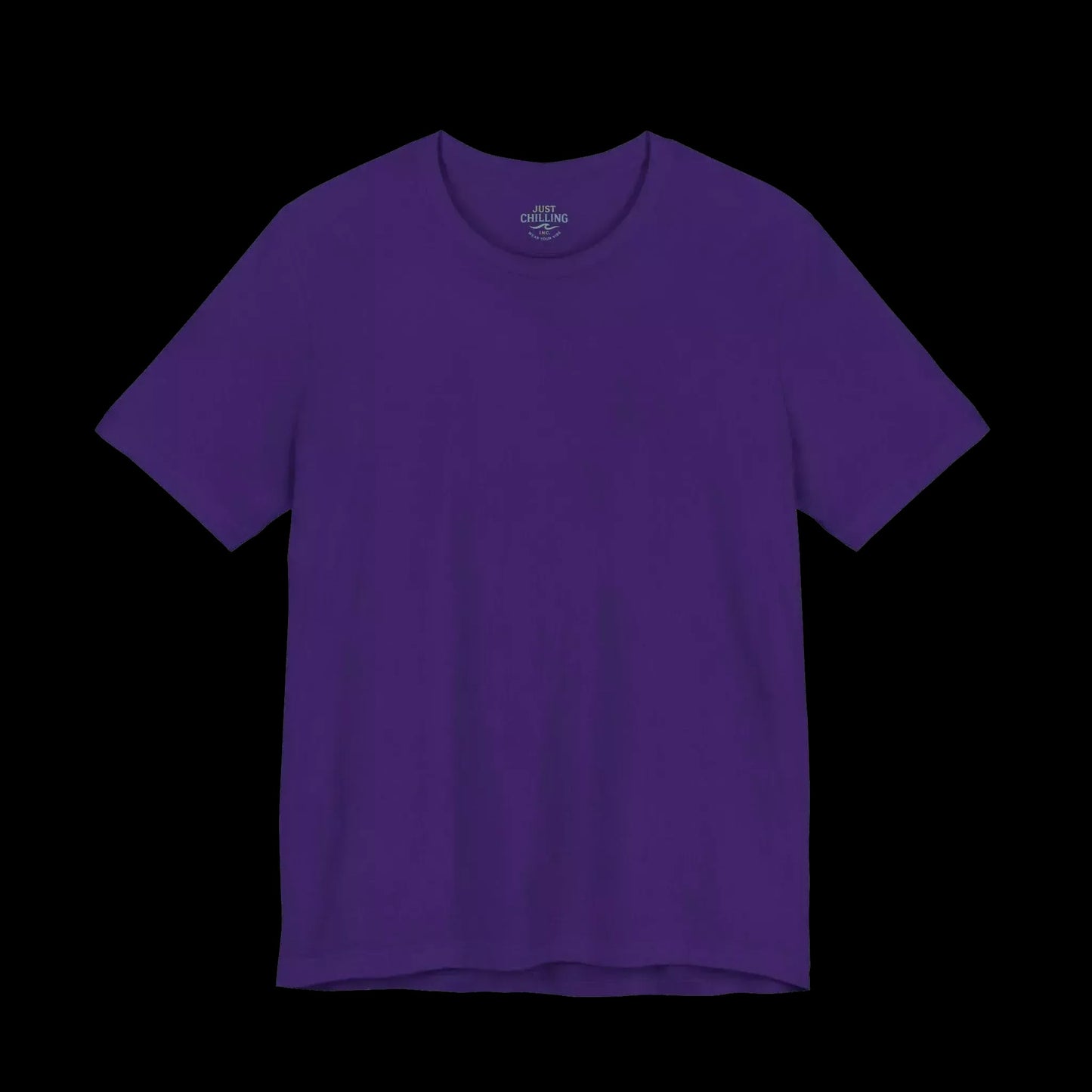A plain, solid purple t-shirt against a black background.
