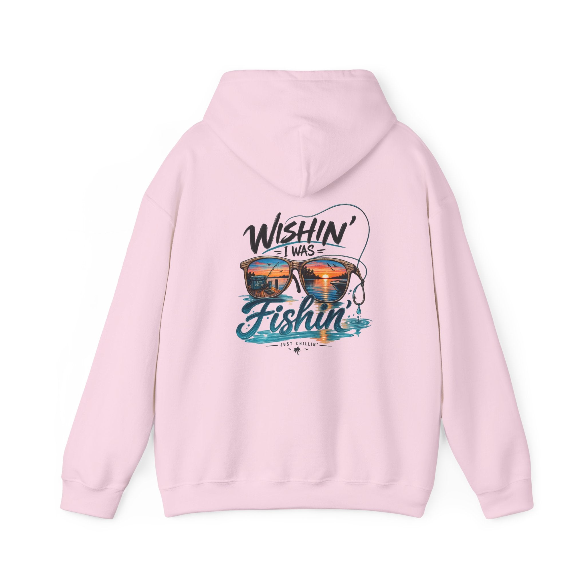 Fishing Hoodie - "Wishin' I Was Fishin'" Graphic Hooded Sweatshirt