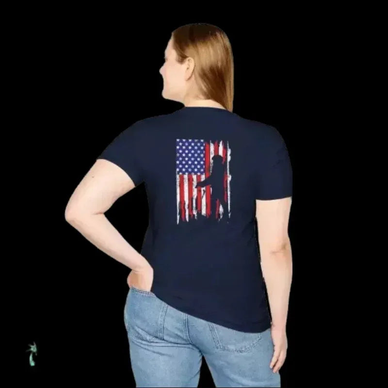 American Flag T-Shirt – Unisex Softstyle Tee With Soldier Silhouette Design - Just Chilling Inc.