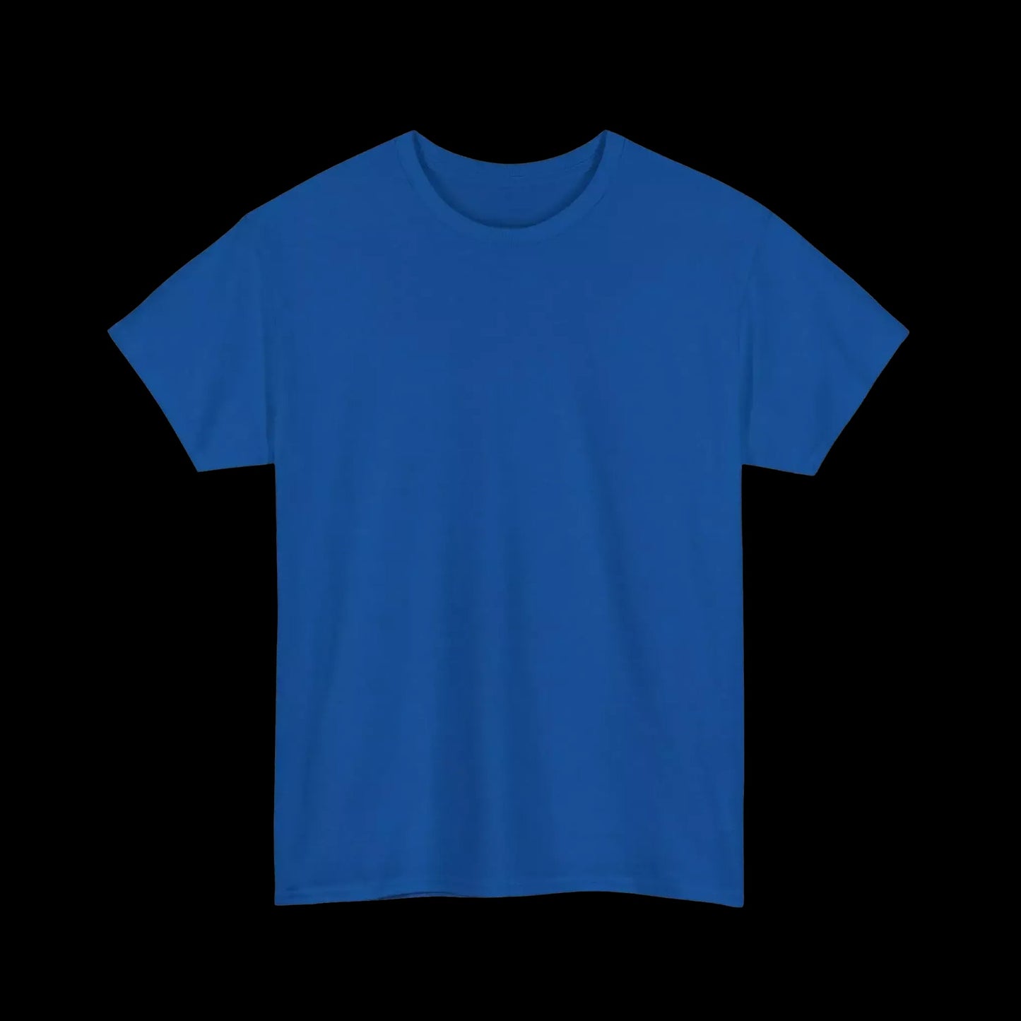 A plain, solid blue t-shirt against a black background.