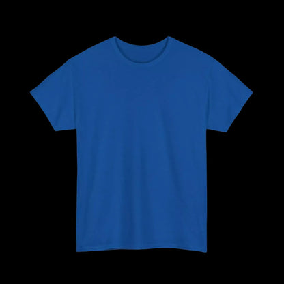 A plain, solid blue t-shirt against a black background.