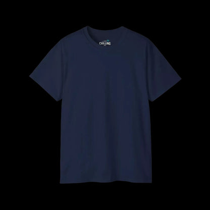A navy blue t-shirt with a small white logo on the left side of the chest.