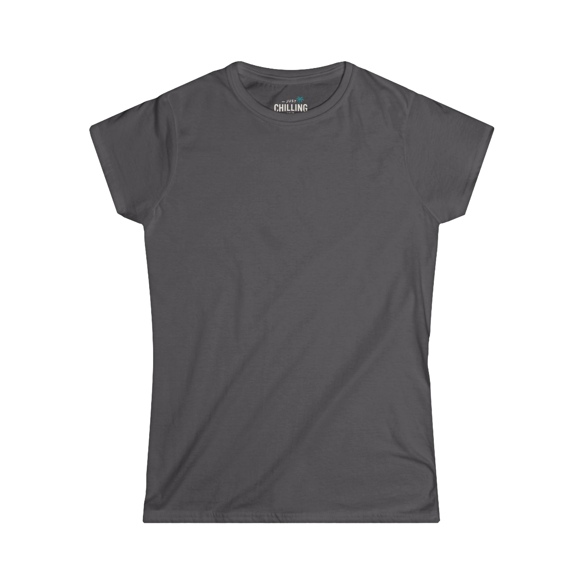 A gray t-shirt with a small logo on the neckline.