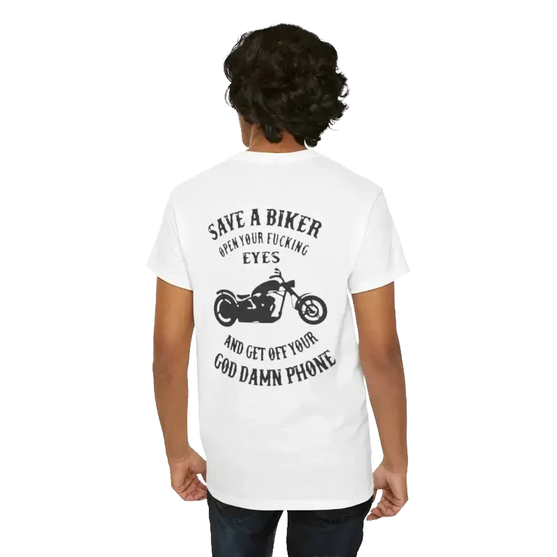 Save a Biker T-Shirt - Comfortable Cotton Motorcycle Safety Tee | Durable & Relaxed Fit - Just Chilling Inc.
