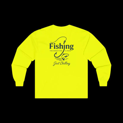 A bright yellow long-sleeved shirt with a graphic design on the back.