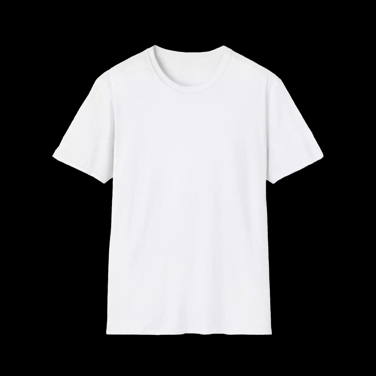 A plain white t-shirt against a black background.