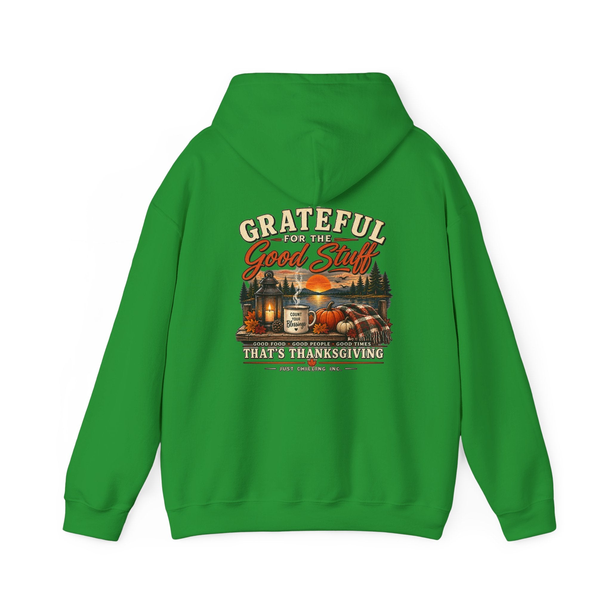 Thankful Harvest Hoodie — "Grateful for the Good Stuff" Fall Cabin Sweatshirt