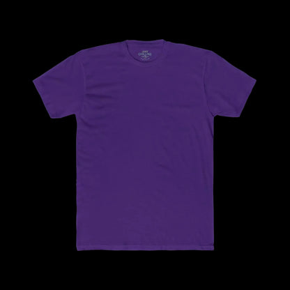 A plain, solid purple t-shirt is shown against a black background.
